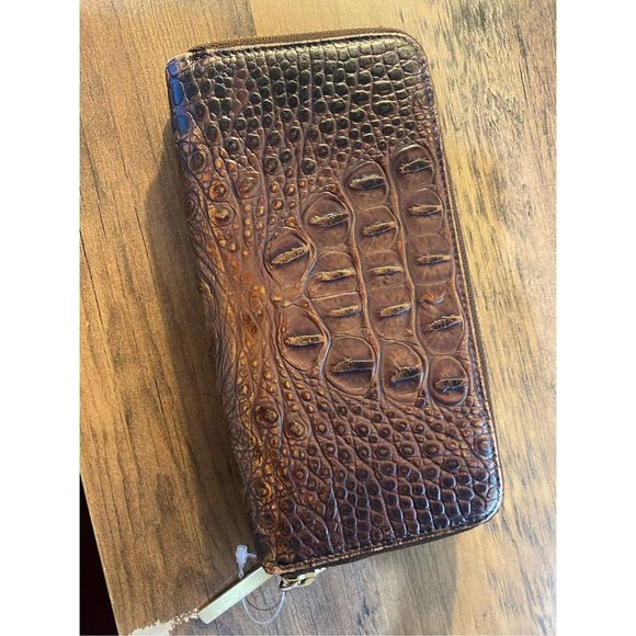 Brahmin Textured Leather Wallet Pecan Melbourne Brown Double Zip - Picture 7 of 14
